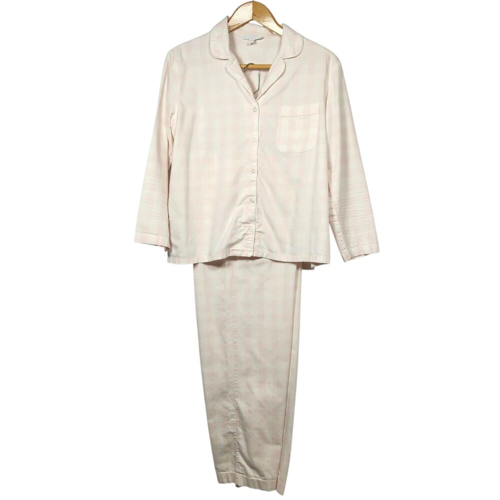 SLEEP The White Company Pink & White Gingham Pajama Set Preppy Cottagecore Sz L